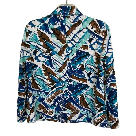 Chicos Additions Womens Shirt Size 1=M/8 Button Down Brown Blue Pockets Stretch - Picture 2 of 8